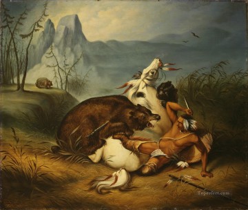 動物 Painting - インディアン・ベア・ファイトの匿名の画家
